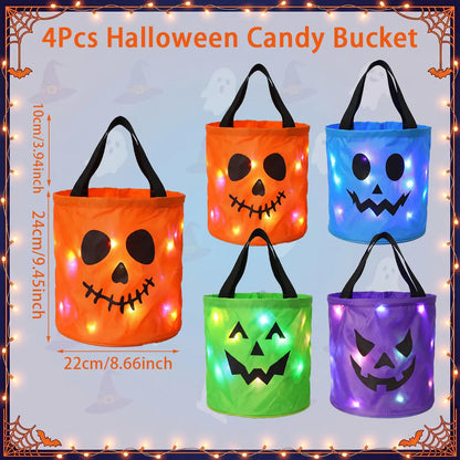 Halloween Candy Buckets with LED Lights - 3/4 Set for Trick or Treat