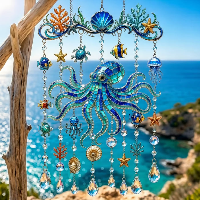 🐋🐢🐬Ocean-Themed Crystal Wind Chime – 🌊Bring the Ocean Glow to Your Garden