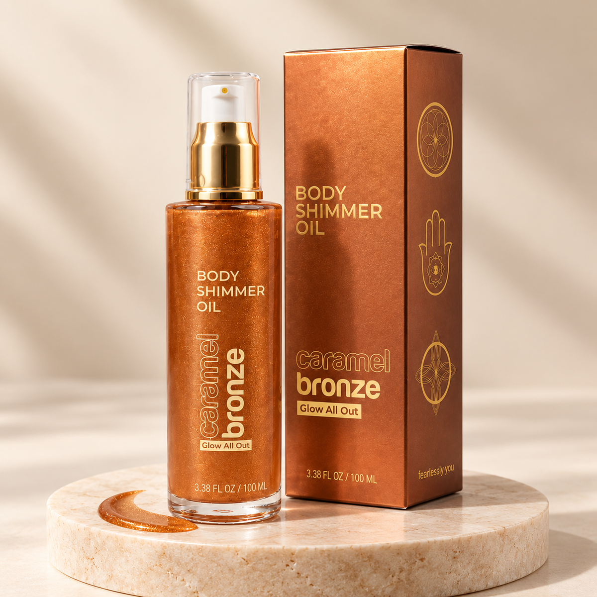 Body Glow Shimmer Oil, Caramel Bronze & Golden Nectar, 3.3 fl oz