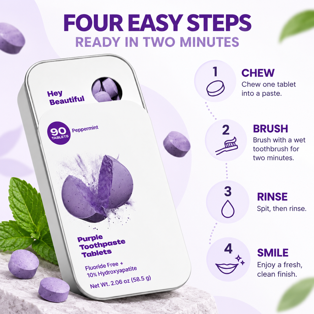 Stycove Purple Toothpaste Tablets w/ Hydroxyapatite & PAP (90)