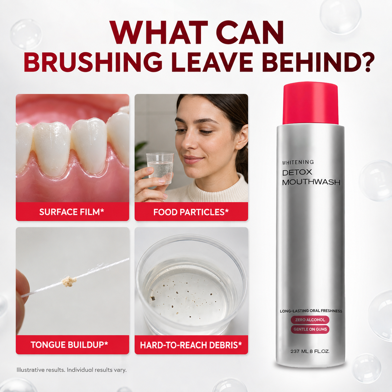 Advanced Stain-Lifting Whitening Mouthwash: Visible Debris Removal & Fresh Breath