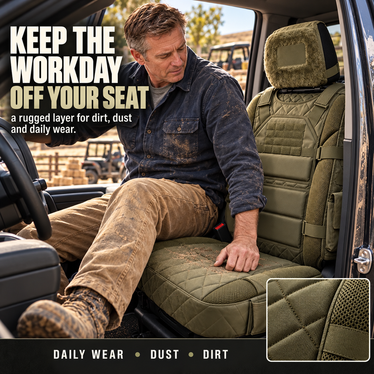 🚙 Durable Tactical Truck Seat Cover✨ Storage, Protection & All-Day Comfort