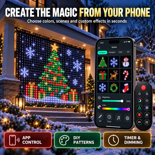 🎄 Smart RGB Pixel LED Curtain Lights | App-Controlled Dynamic Holiday Light Show for Outdoor Home Decoration