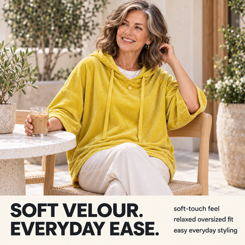 Women's Velour Oversized Hoodie 3/4 Sleeve