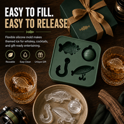 🎣 Fishing-Themed Ice Mold – Fish, Lure, Hook & Bobber Shapes