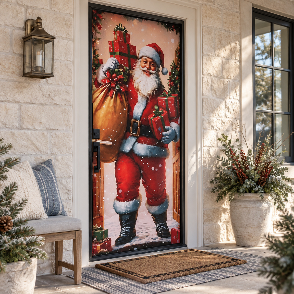 Christmas Door Cover Elastic Santa Reindeer Snowman Xmas Tree Decoration
