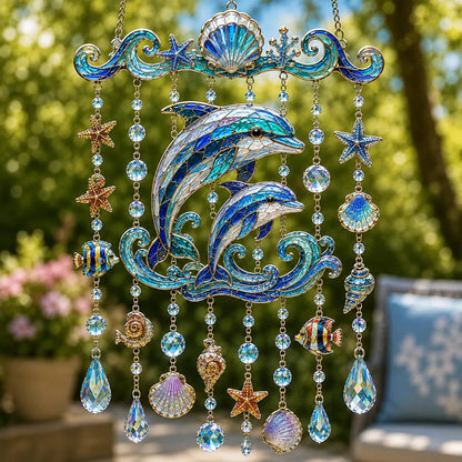 🐋🐢🐬Ocean-Themed Crystal Wind Chime – 🌊Bring the Ocean Glow to Your Garden