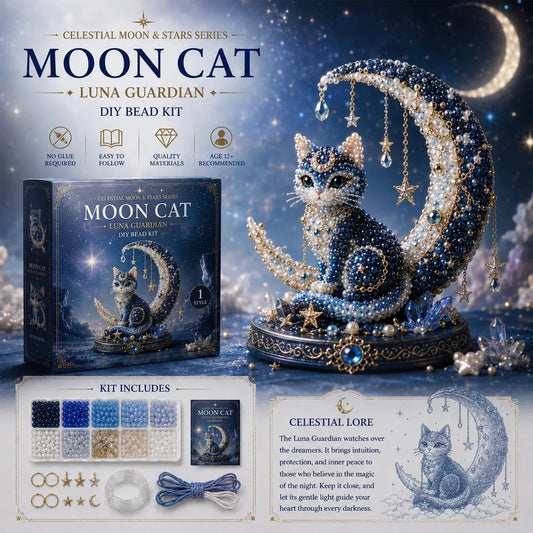 🌙 Moon Cat Luna Guardian DIY Bead Kit | Celestial Moon & Stars Series