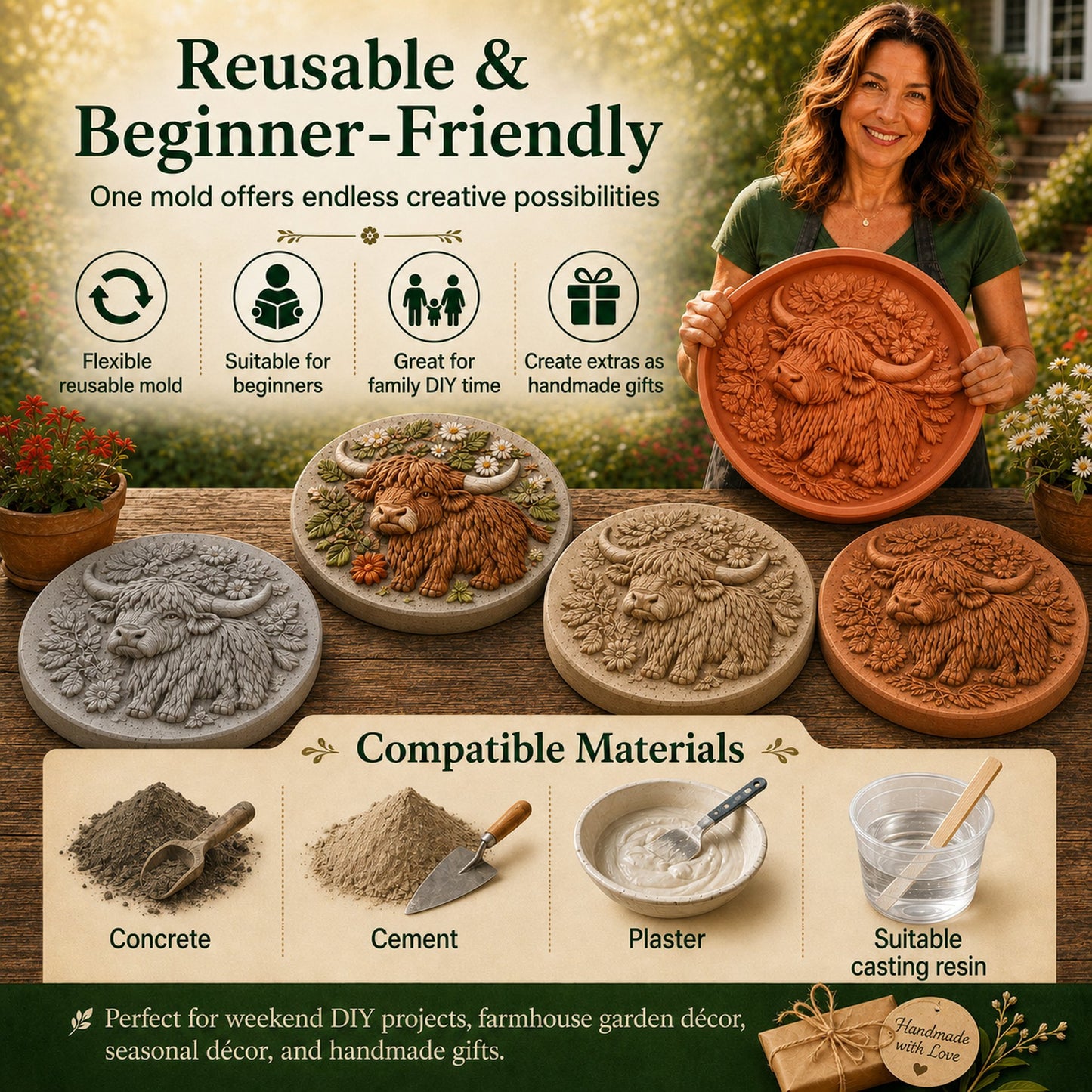Reusable Animal-Themed Garden Art Mold – Bring Nature to Life in Your Garden