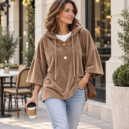 Women's Velour Oversized Hoodie 3/4 Sleeve