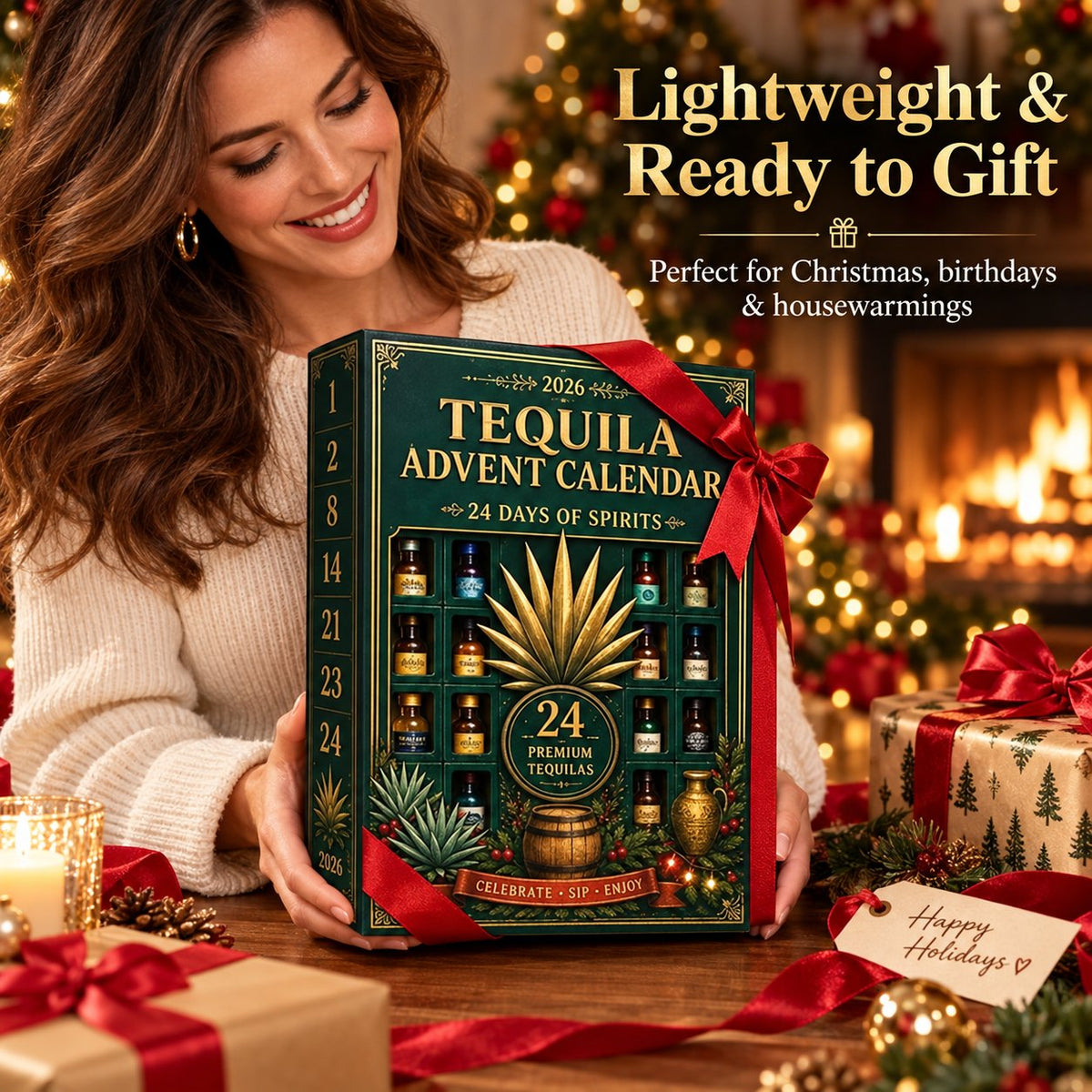 24‑Day Mini Tequila Bottle Advent Box, Holiday Countdown Bar & Tabletop Decor