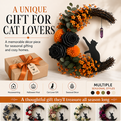 ✨Handmade Halloween Cat Wreath🐈‍⬛🌙