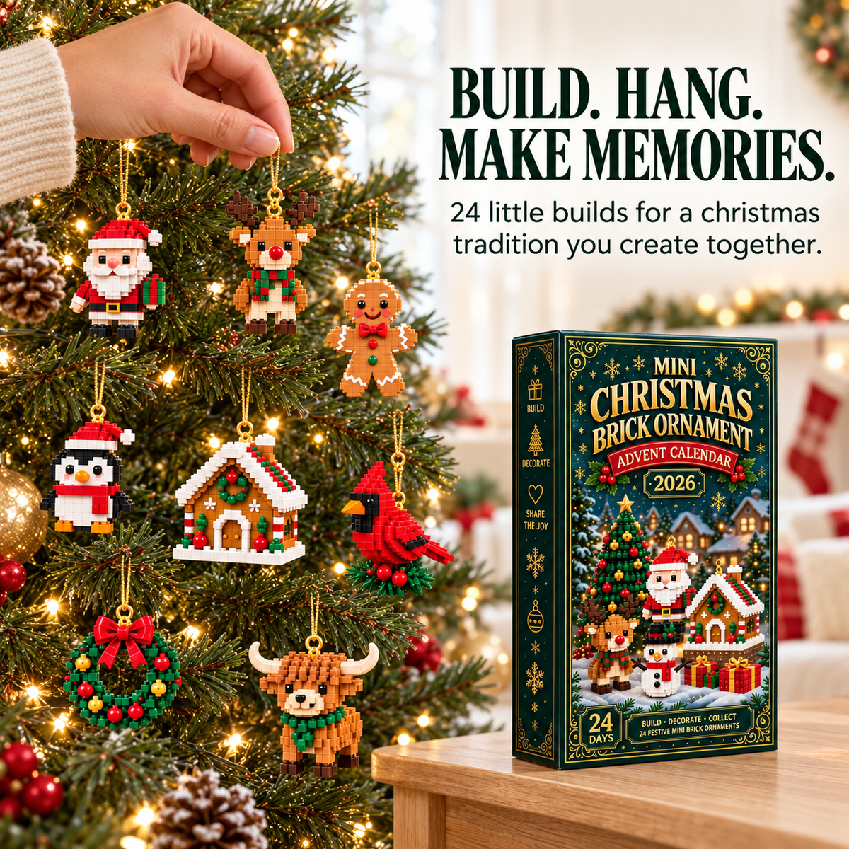 ⏳ Last day to save 49% – 🎄 24-Day Mini Christmas Ornament Advent Calendar | 24 unique festive buildable designs with hanging loops—perfect for decorating Christmas trees, wreaths, and holiday displays 🧱