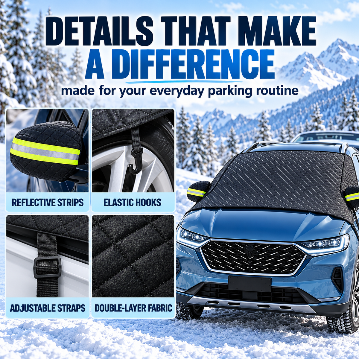 All-Season Windshield Snow Cover with Mirror Protection❄️