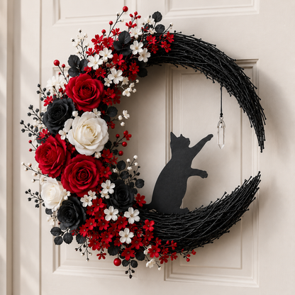 ✨Handmade Halloween Cat Wreath🐈‍⬛🌙