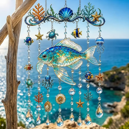 🐋🐢🐬Ocean-Themed Crystal Wind Chime – 🌊Bring the Ocean Glow to Your Garden