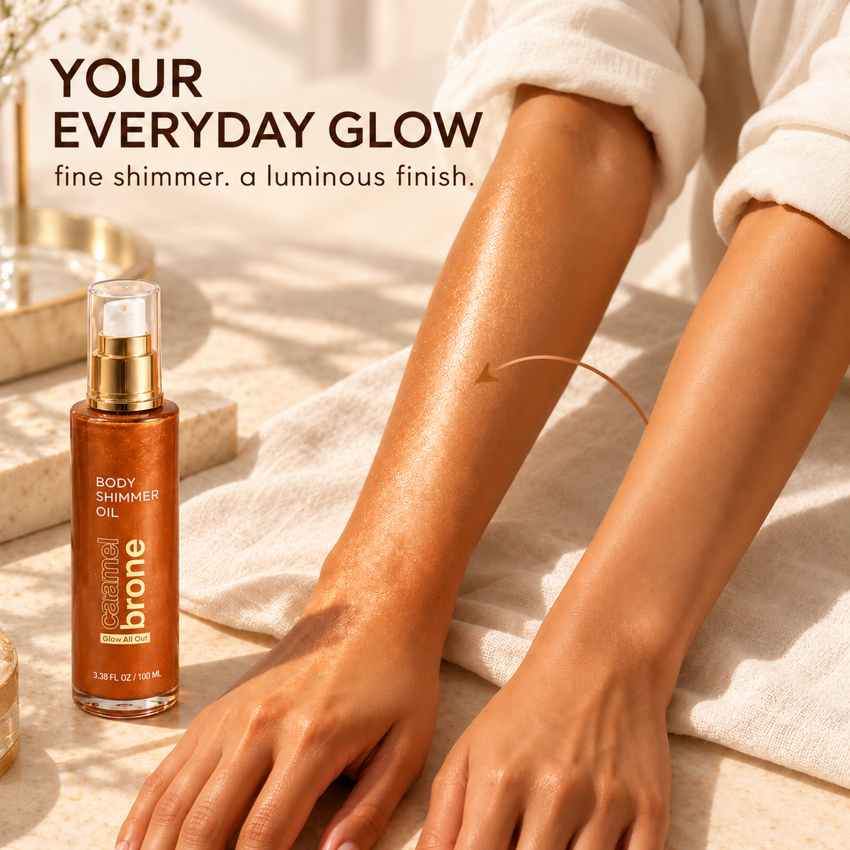 Body Glow Shimmer Oil, Caramel Bronze & Golden Nectar, 3.3 fl oz