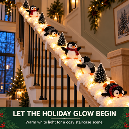 Playful Penguin Snowy Stair Railing Decor