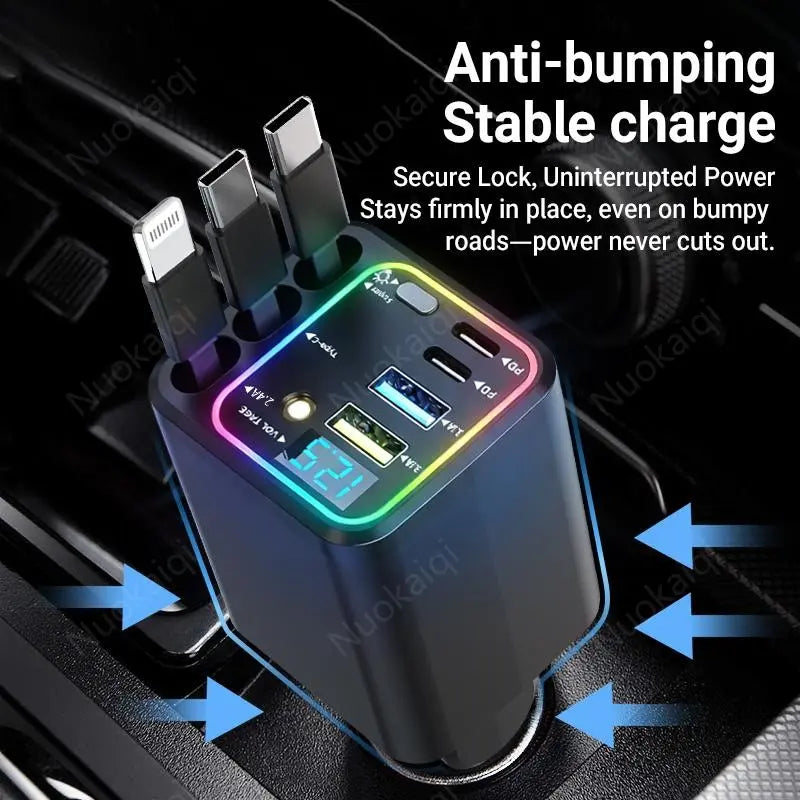Ultimate Power Station for Phone, Pad & Laptop,Car Charger: Starry LED,1-Click Galaxy Projector,Star Projector Tangle-Free Retractable Cables & Super Fast Charge,PD20W,USB-A 65W,All 120W Max,Power Hub,