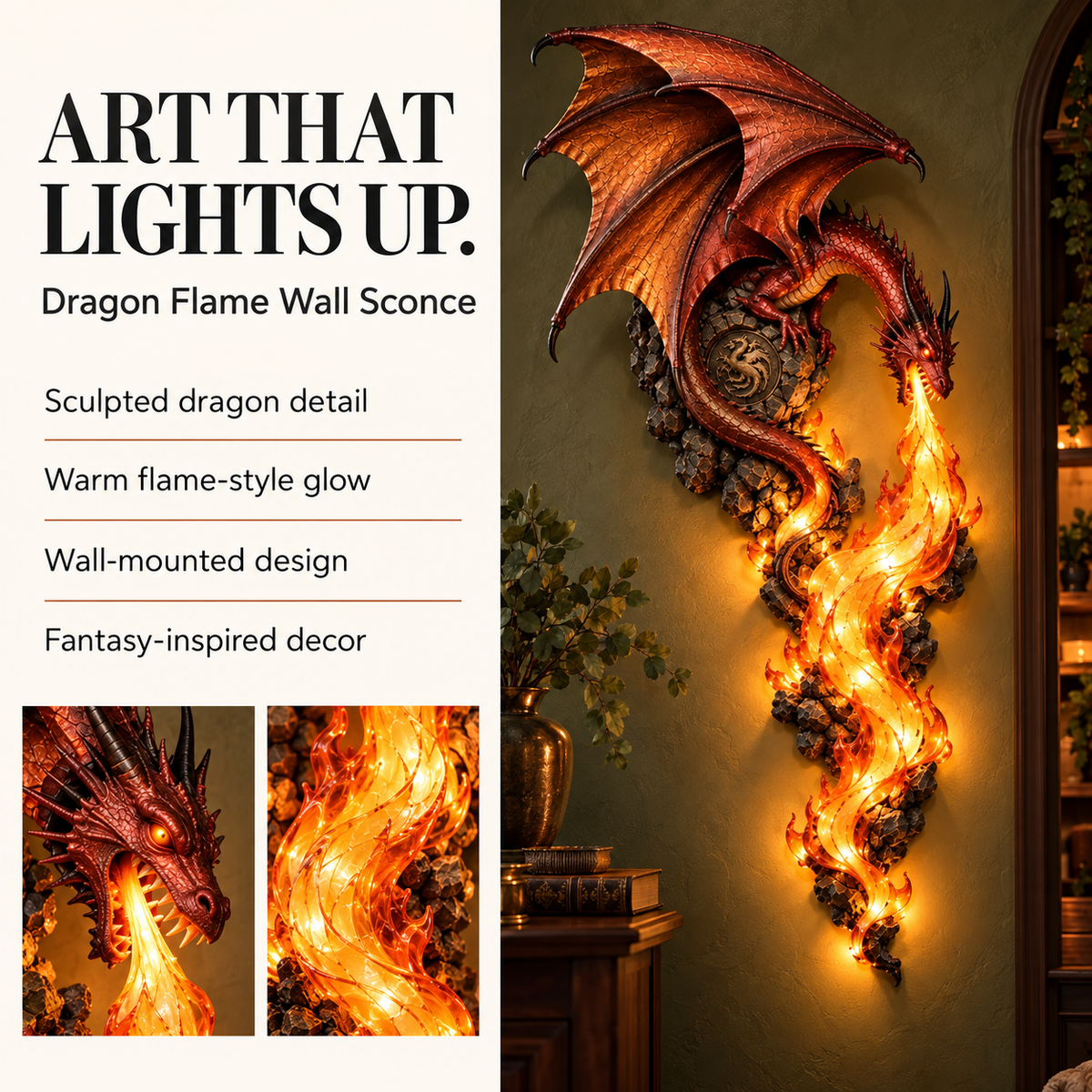 🐉 Dragonfire Guardian Wall Sconce – A Legendary Flame Awakens On Your Wall 🔥