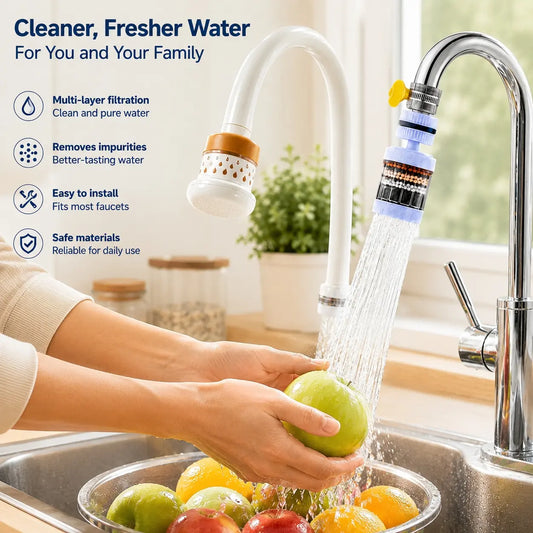 1 Count, 6 Layer Filtration Faucet Water Filter 360 Degrees Rotatable Splash Free, for Kitchen Sink Washing Fruits Vegetables and Dishes