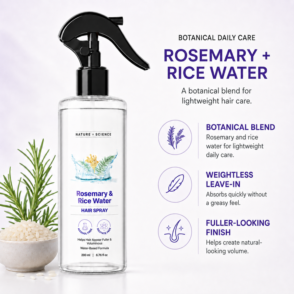 Nature x Science Rosemary and Rice Water Hair Spray 200 ml