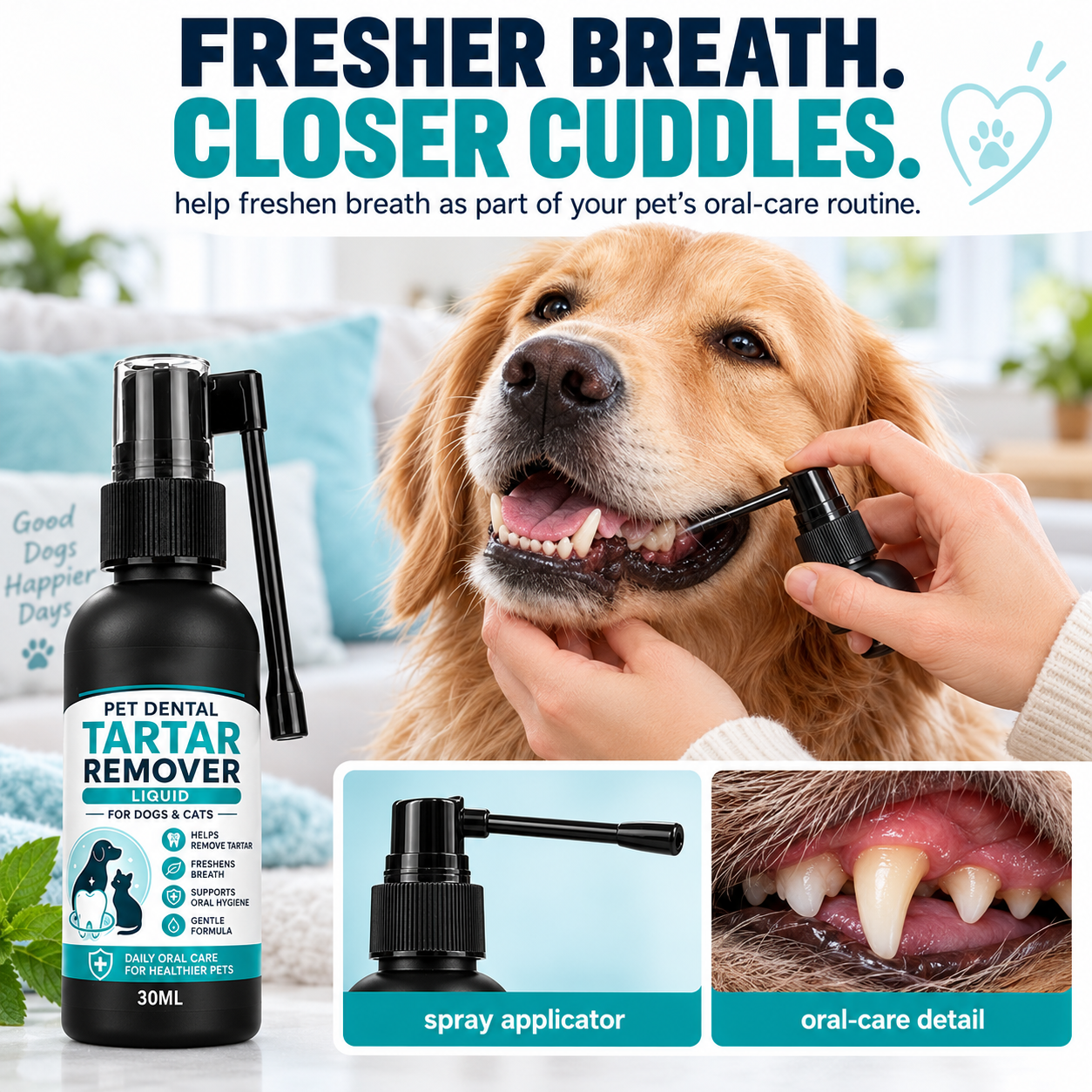 🐾Gentle Pet Dental Cleaning Spray‑ Vet‑Formulated Tartar Remover Spray for Dogs & Cats, Safe Oral Care Solution to Eliminate Bad Breath & Reduce Plaque