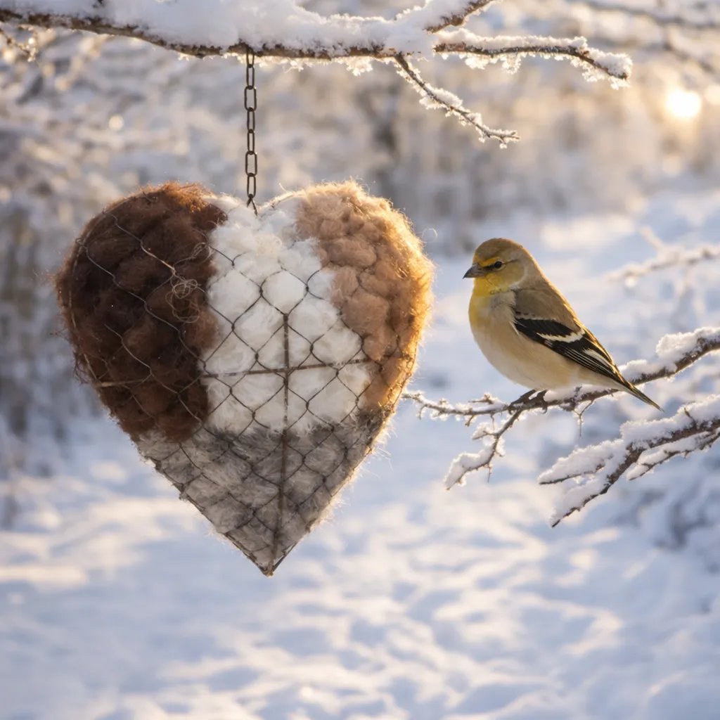 ☁ Handmade Alpaca Fiber Bird Nesting Heart 🏡