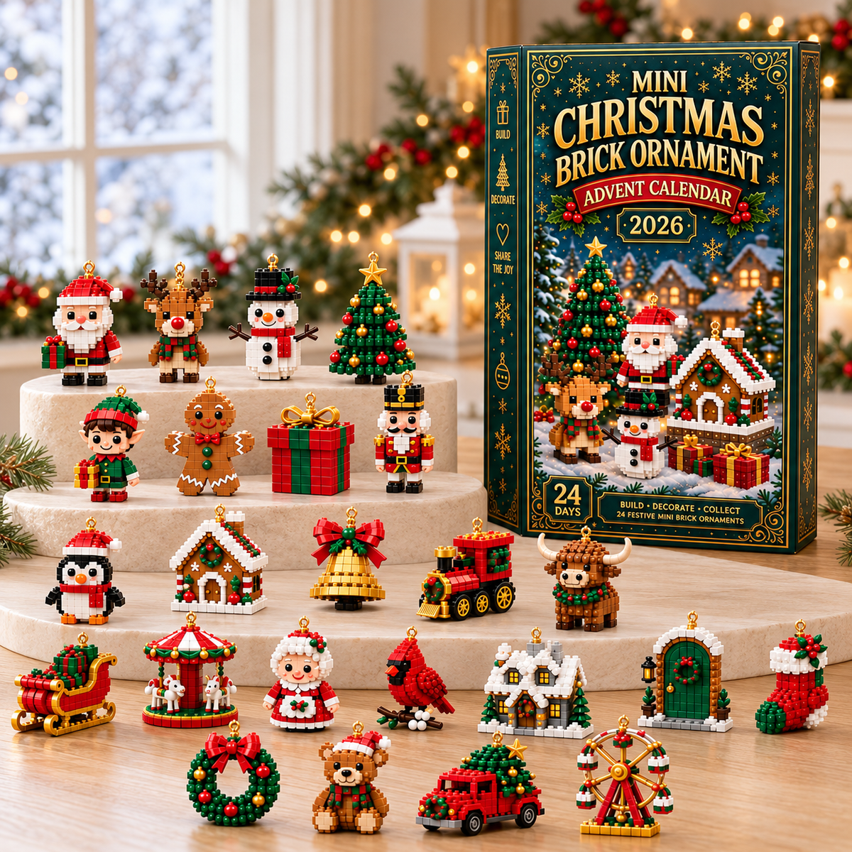 ⏳ Last day to save 49% – 🎄 24-Day Mini Christmas Ornament Advent Calendar | 24 unique festive buildable designs with hanging loops—perfect for decorating Christmas trees, wreaths, and holiday displays 🧱