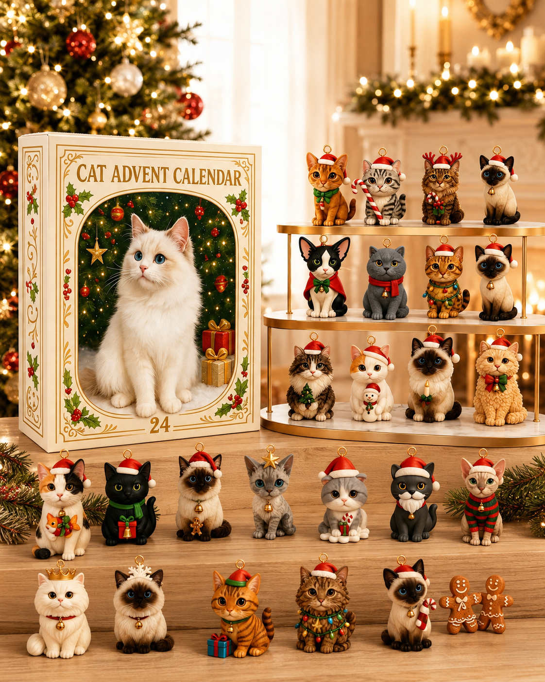 Advent Calendar 2026 Cat Advent Calendar Gift for Adults Friends Cat Owners and Lovers Christmas Holiday Countdown Gift 24 Designs Cats Charm Christmas Tree Ornament