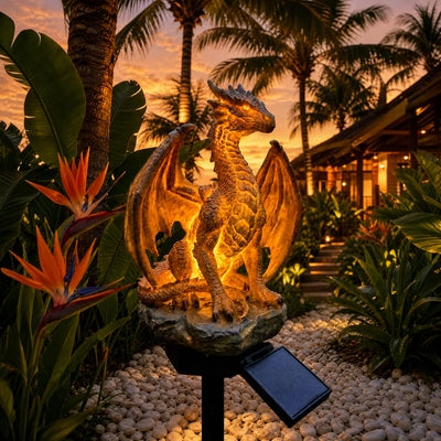 🐉✨Solar Dragon Garden Statue Light – Golden Ember Fantasy Outdoor Decor