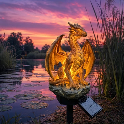 🐉✨Solar Dragon Garden Statue Light – Golden Ember Fantasy Outdoor Decor