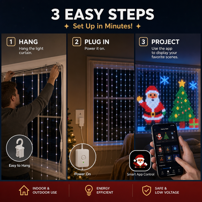 DIY LED Pixel Curtain Lights – App-Controlled Animated Christmas Display Screen